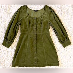 (Madewell) Petite Corduroy Seamed Long-Sleeve Mini Dress, Size 16